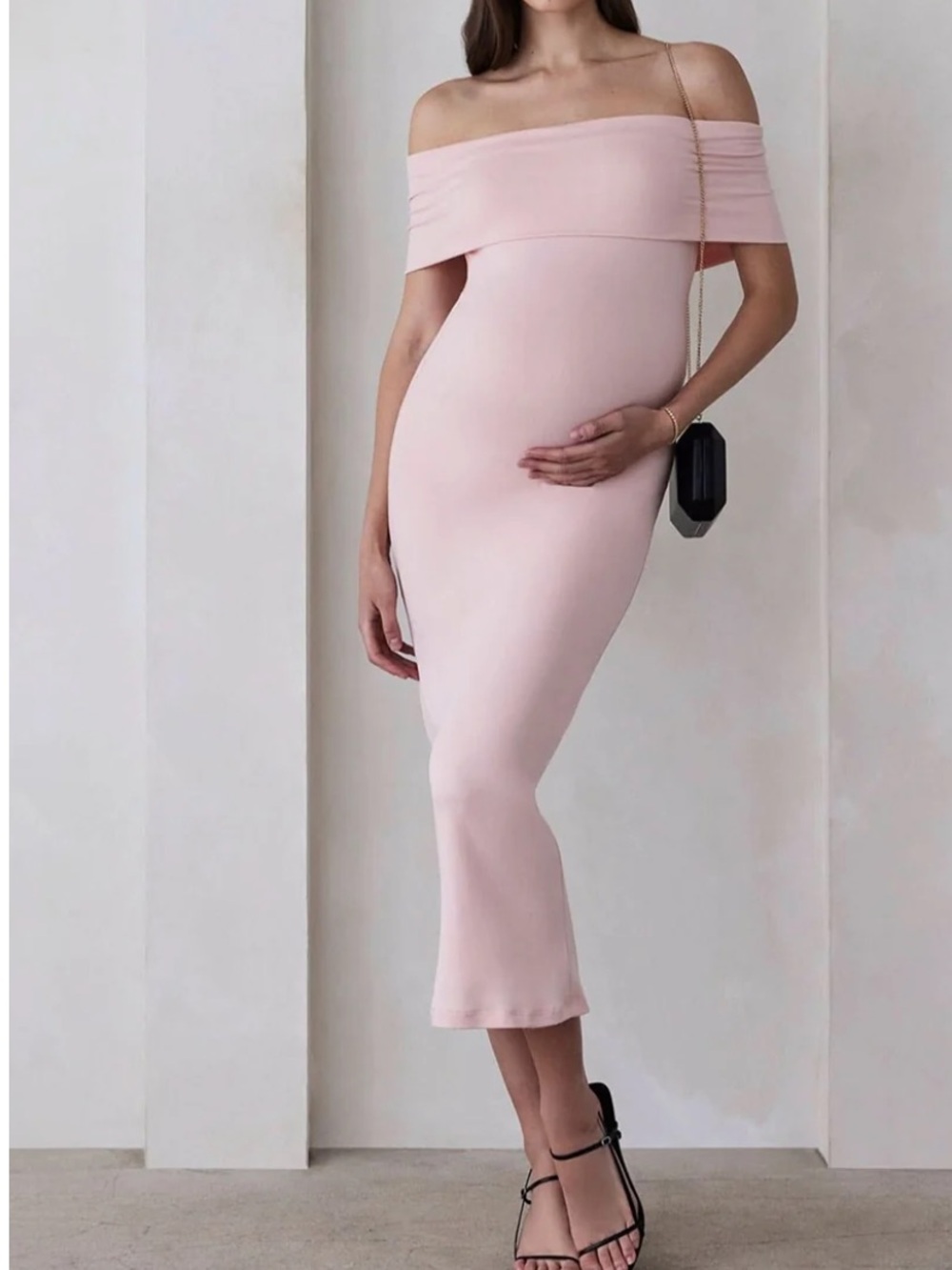 Off-Shoulder Blush Midi Dress